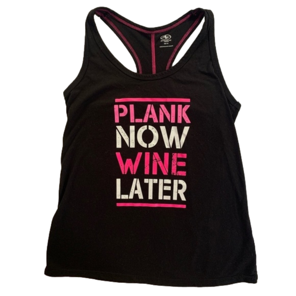 Athletic Plank Now Wine Later Racerback Sleeveless Tank Top Size M